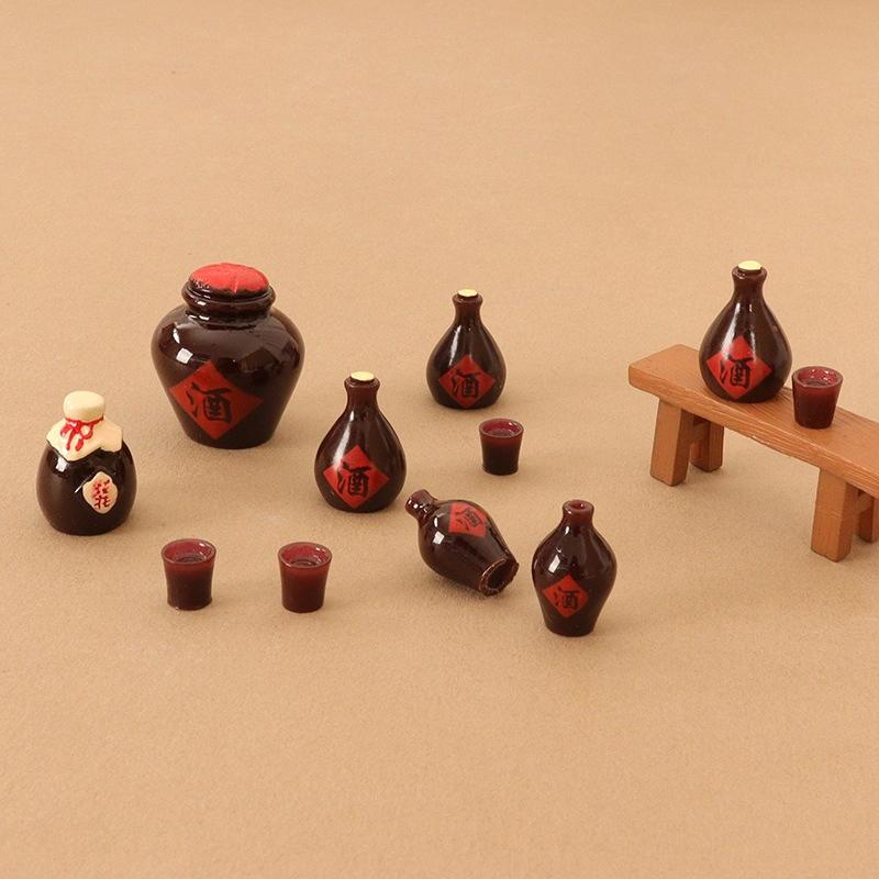 6Pcs/Set Dollhouse Miniature Wine Bottle Wine Glass Cup Model Kitchen Furniture Decor Toy Doll House Accessories
