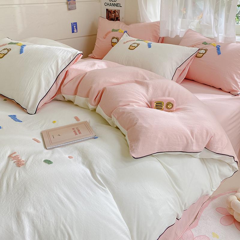 Cute Ice Cream Embroidered Bedding Set Soft Skin-friendly Duvet Cover Set with Sheet Single Double Bed Quilt Cover Pillowcases