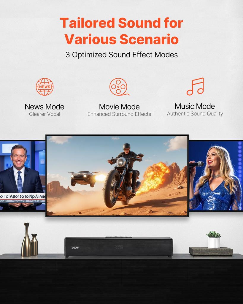 VEVOR Sound Bar for Smart TV, 2.0 Channel, 450 mm Compact Soundbar TV Speakers for Projector, Bluetooth AUX Connection, Remote Control, Easy Setup