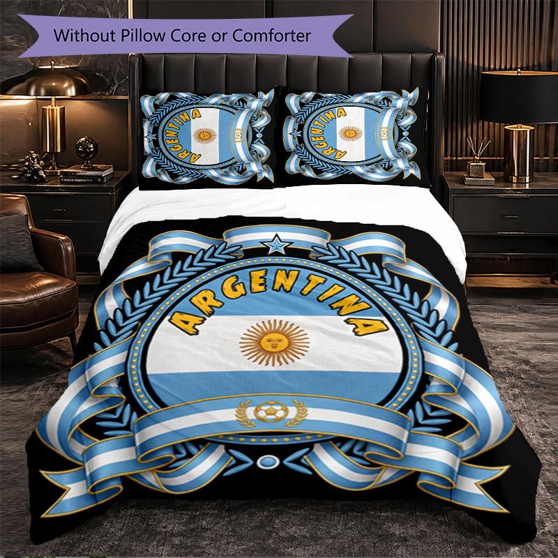 Argentina Football Pattern 3 Pieces Bedding Set Soft Microfiber Duvet Cover with Pillow Cases for Bedroom