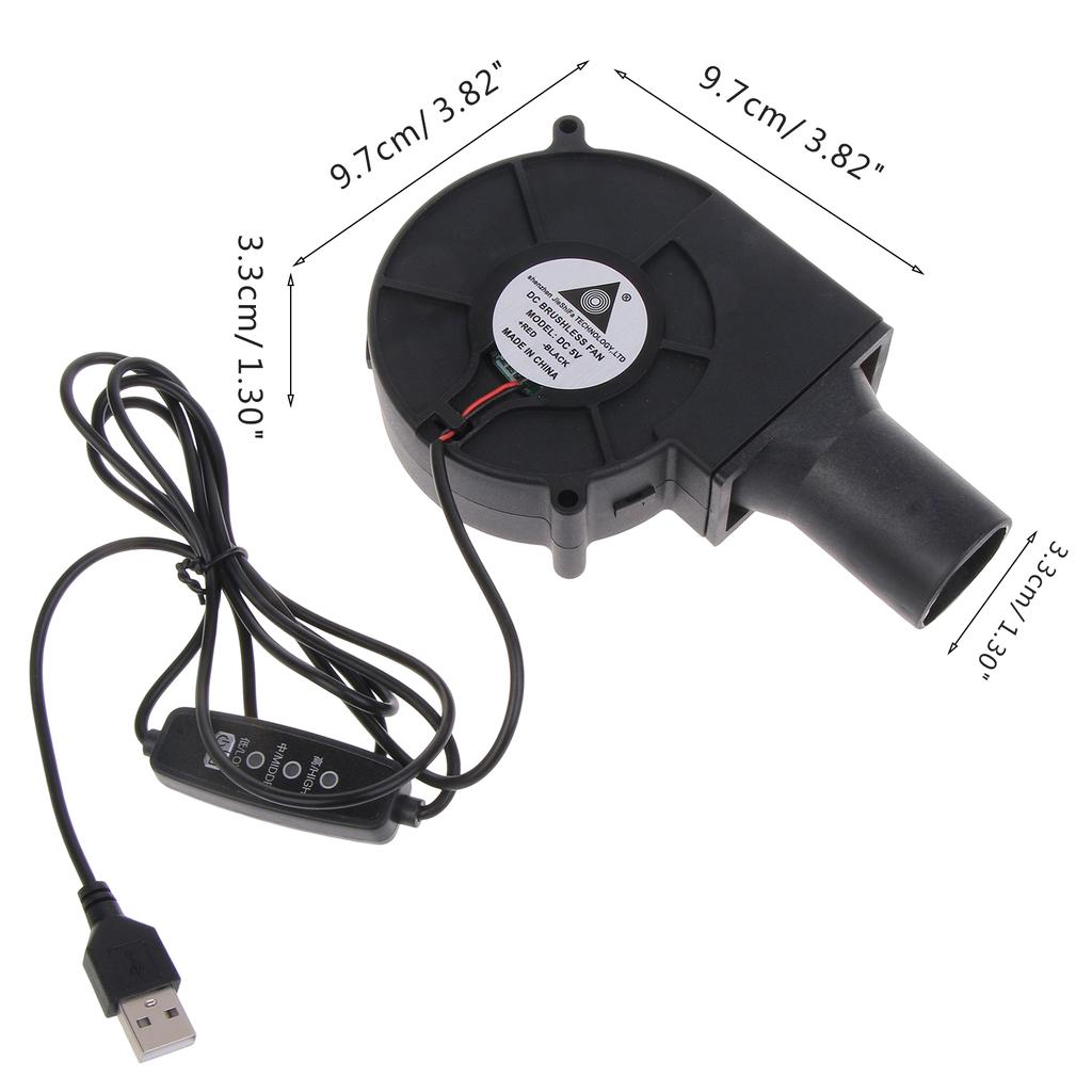 5V USB-Ventilator USB 9733 großes Luftvolumengebläse mit Luftauslassventilator für Holzfeuerofengrill Haushaltskochventilator 9,7 cm
