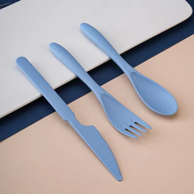Wheat Straw Student Portable Knife, Fork and Spoon Set, Children's Three-piece Set for Western Cuisine, Dinner Spoon and Fork