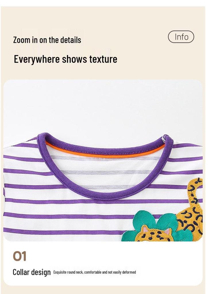 Autumn New Children's Dress: Animal Applique Princess Skirt, Striped Design for Toddlers and Girls