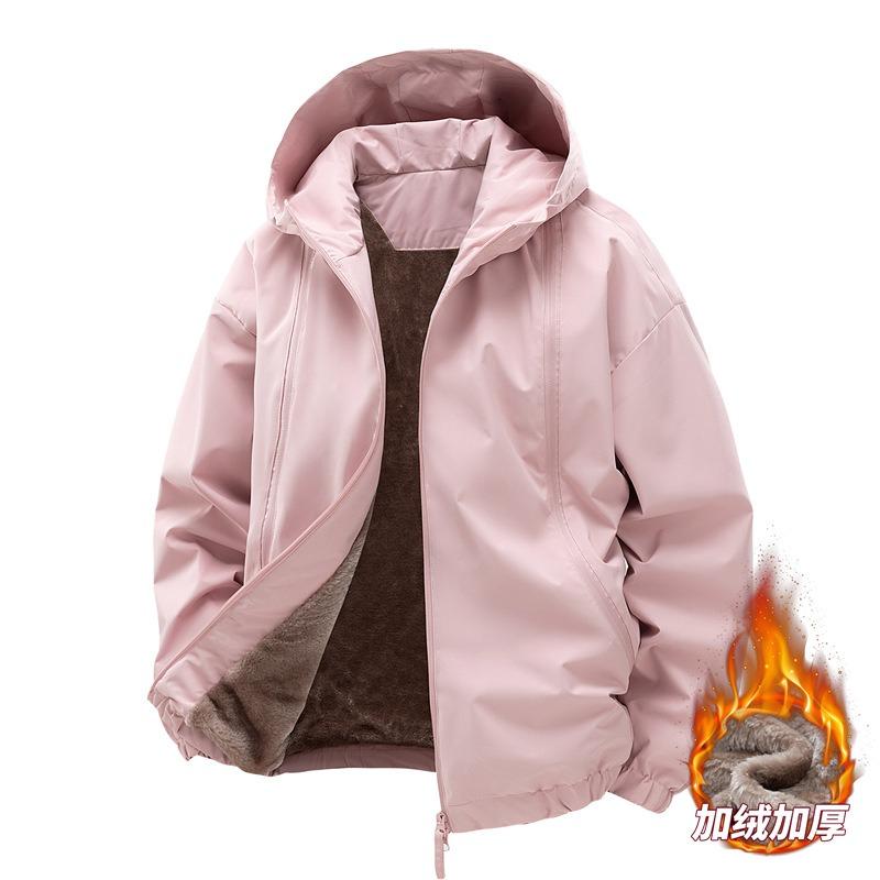 OO Fleece Thickened Solid Color Jacket Men s Loose Trend Outdoor Waterproof Casual Hooded Jacket Men S