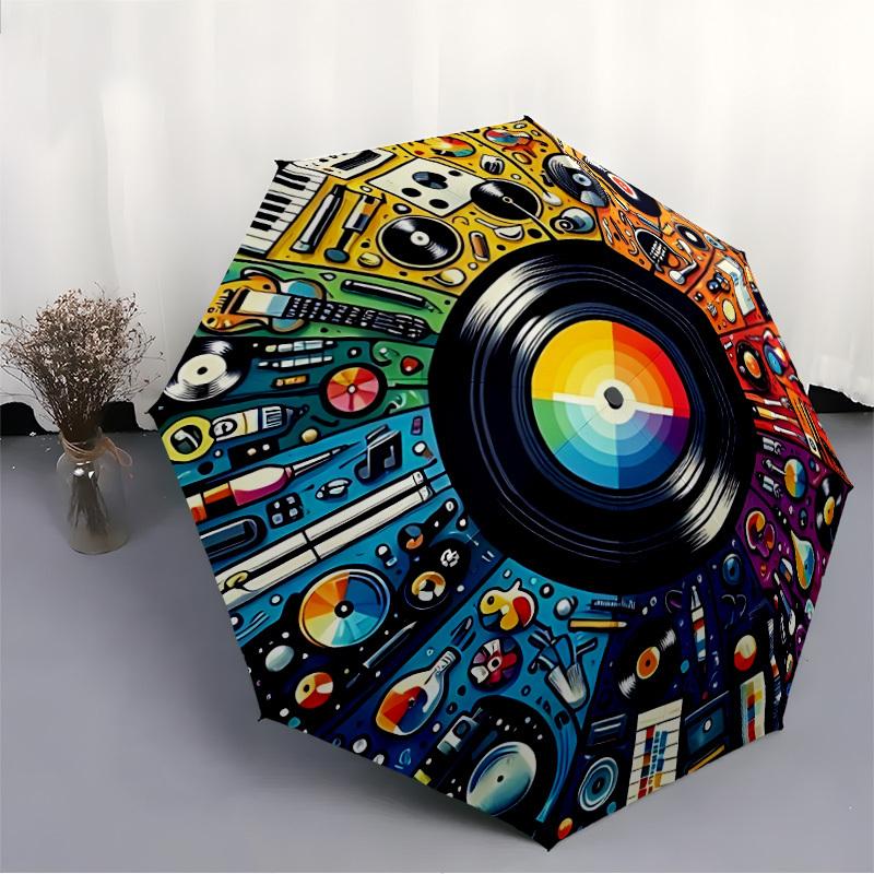 1pc Vinyl Record Folding Umbrella | Elegant Design, Fashionable Accessory, Durable Construction, Sturdy Ribs Yy251107116