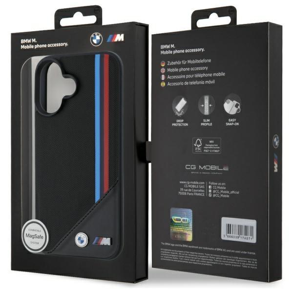BMW Bmhmp16S23Putrk Iphone 16 6.1Czarny/Black Hardcase M Meshed Tricolor Stripes Magsafe
