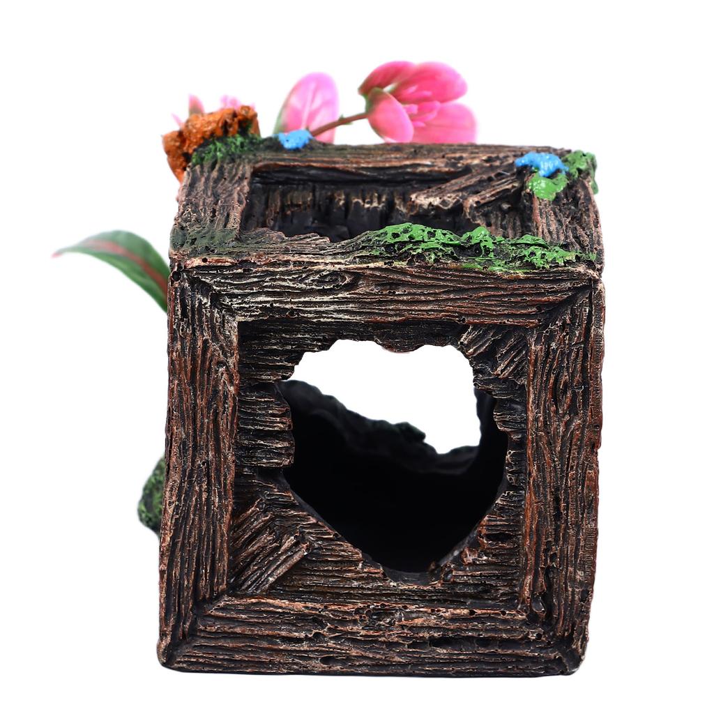 Aquarium Resin Decoration Innovative Simulation Landscaping Hollow Design Wooden Box Shape Fish Tank Decoration for Home