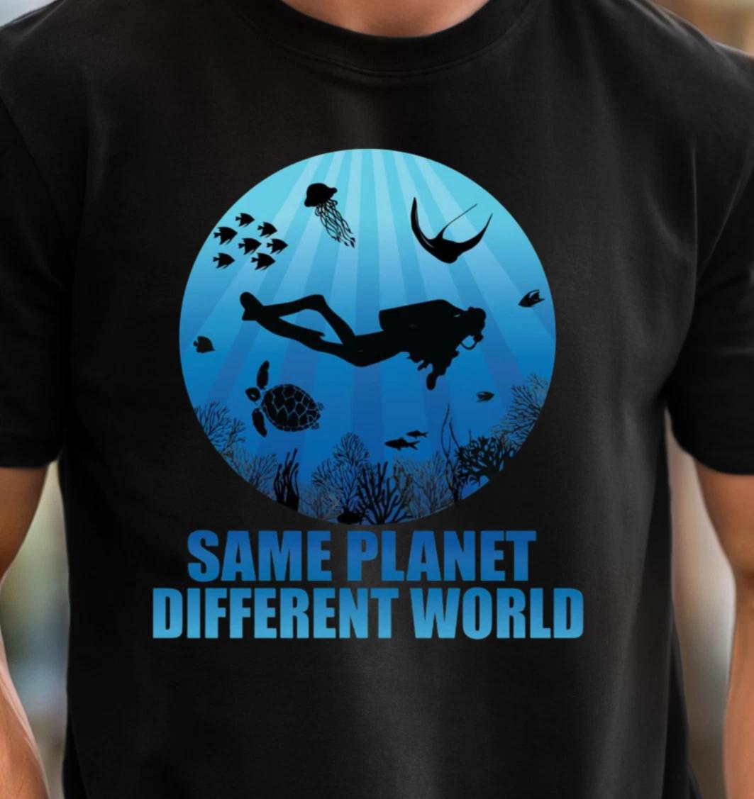 Same Planet Different World T-shirt, Ocean Scuba Diving Design Tee, Divers Shirt L