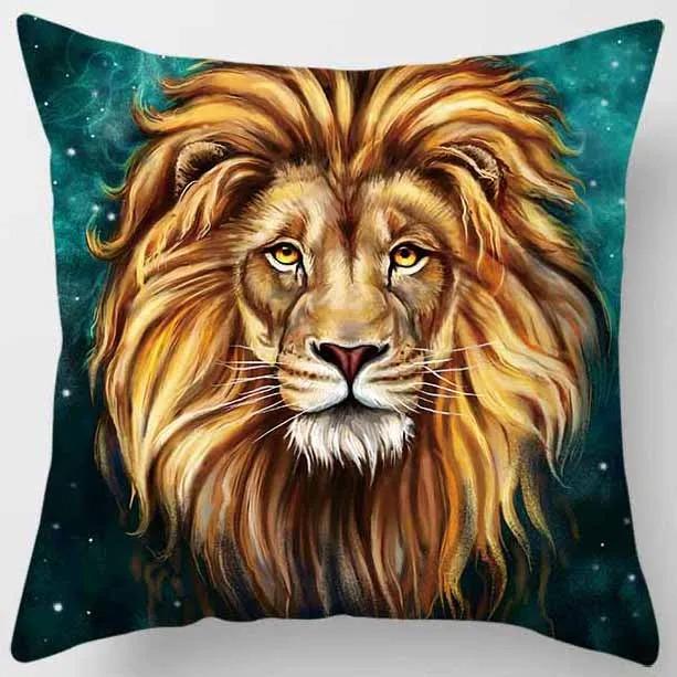 Animal World Tiger Lion Print Pattern Pillowcase Living Room Sofa Cushion Cover Bedroom Bedside Home Decoration 45x45cm
