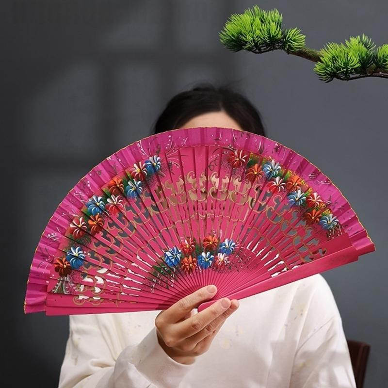 Artistic Hand Paint Folding Fan Traditional Design Wood Type Home Decoration Dance Hand Fan