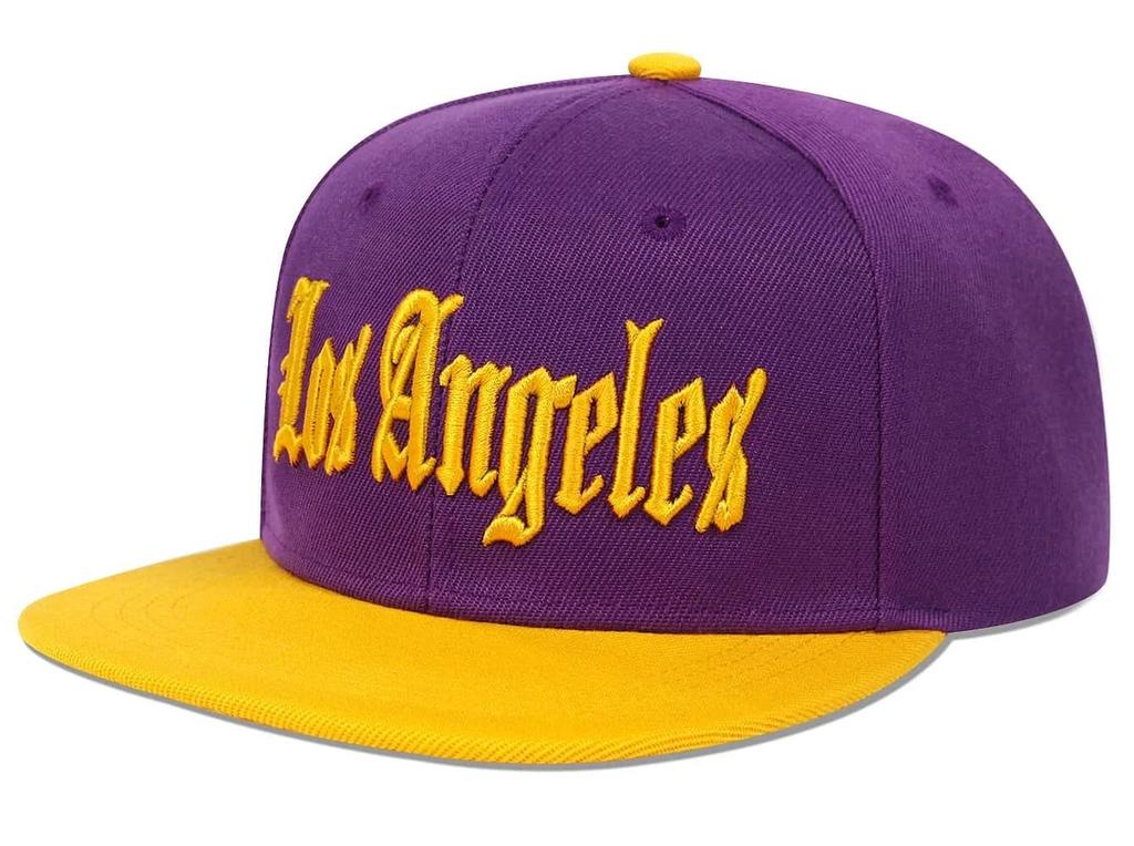 Sproutsy Men's Los Angeles Cap, Stylish, Flashy, Hip Hop, Popular, Korean Style, Unisex (Purple + Yellow)