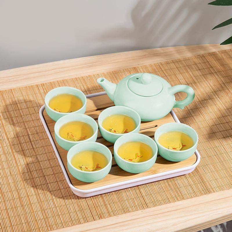 7pcs Kung Fu Tea Set Chinese Heat Resistant Porcelain Tea Cup High Grade Portable Puer Tea Kung Fu Tea Cups