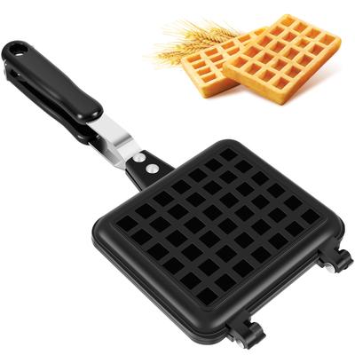 Waffelpfanne mit langem Griff Gegrillte Sandwich-Panini-Presse Antihaftbeschichtet Herdplatten-Waffelpfanne Küche Frühstück Toasted Wende-Backform
