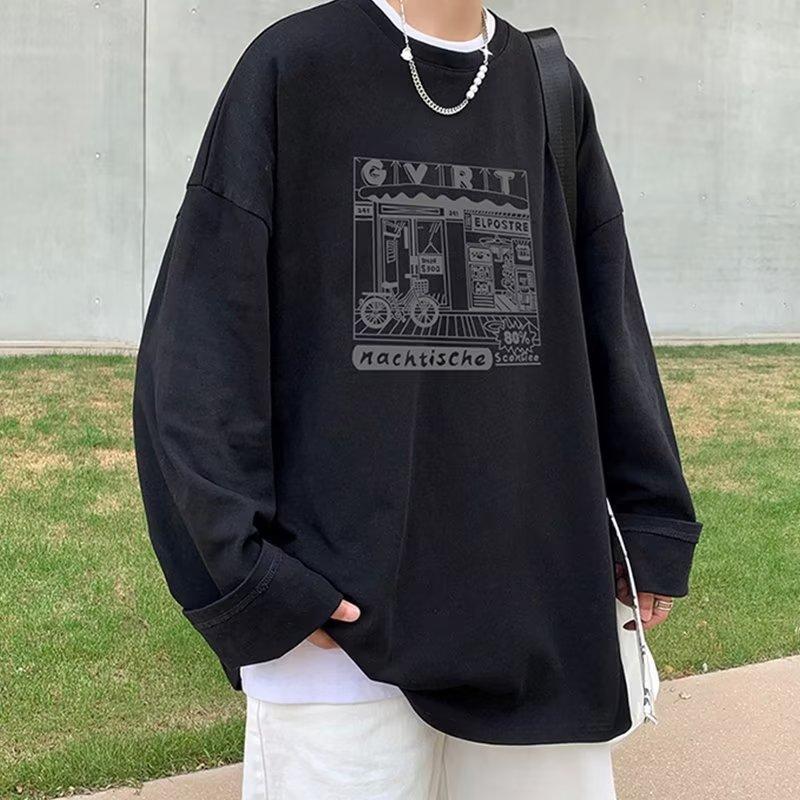 

Весенне-осенняя футболка с длинным рукавом, мужская летняя тонкая модная брендовая футболка, свободный и красивый белый топ 2023, модная база