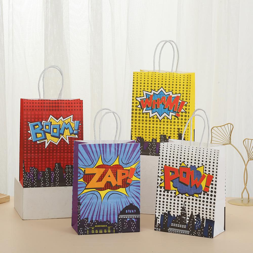 StoBag, Superhero Reusable Kraft Paper Gift Bags, Boom pattern, for birthday, party supplies, children s candy package, 12/30pcs 30pcs&15x8x21cm