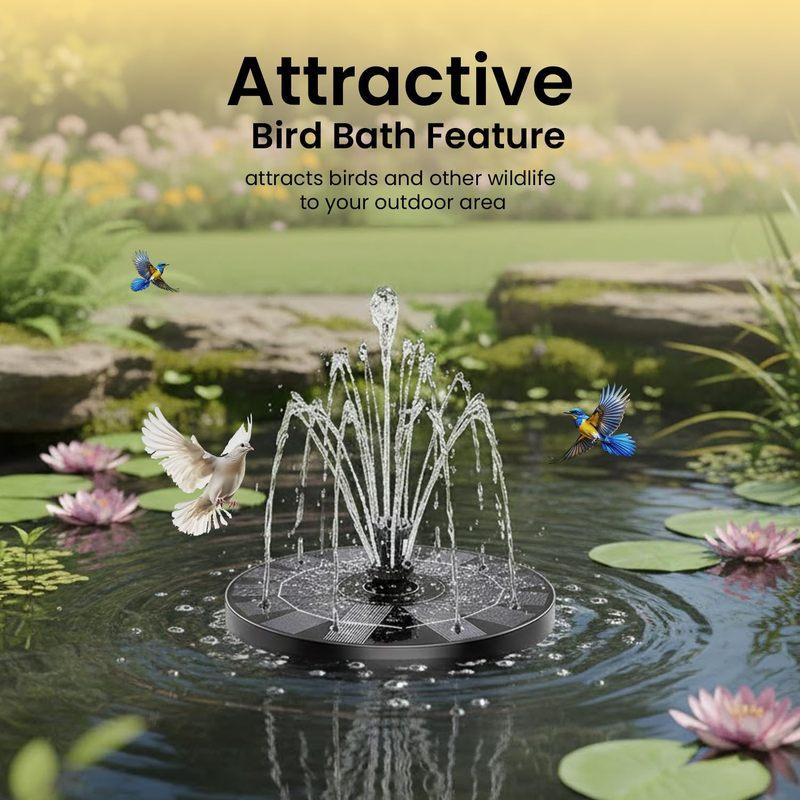 High Efficiency Solar Fountain Pump with 6 Spray Nozzles Adjustable Water Pattern for Bird Bath Garden Pond Pool Courtyard