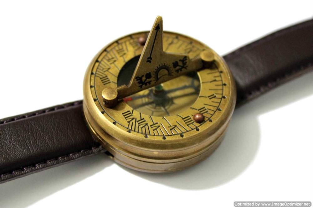 Marine Nautical Brass Sundial compass Wrist Watch Vintage style