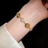 18K Gold Plated Geometric Tiger's Eye Bracelet with Zircon, Vintage Autumn Winter Style, Light Luxury Jewelry.