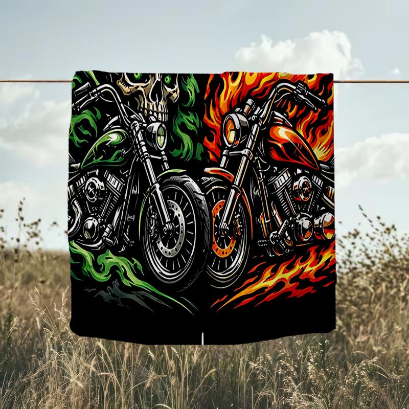 1PC Custom Name Skull Flames Motorcycle Art outdooor Flannel blankets Throw Blanket All-Season Throw Gift Bedspread for Couch, Bed, Camping Holiday Bi