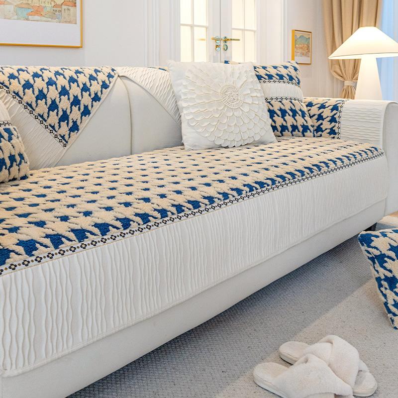 Velvet Color Matching Pleated Stitching Sofa Cushion Winter Retro Special-Shaped Thick Warm Sofa Cover Cover Cloth