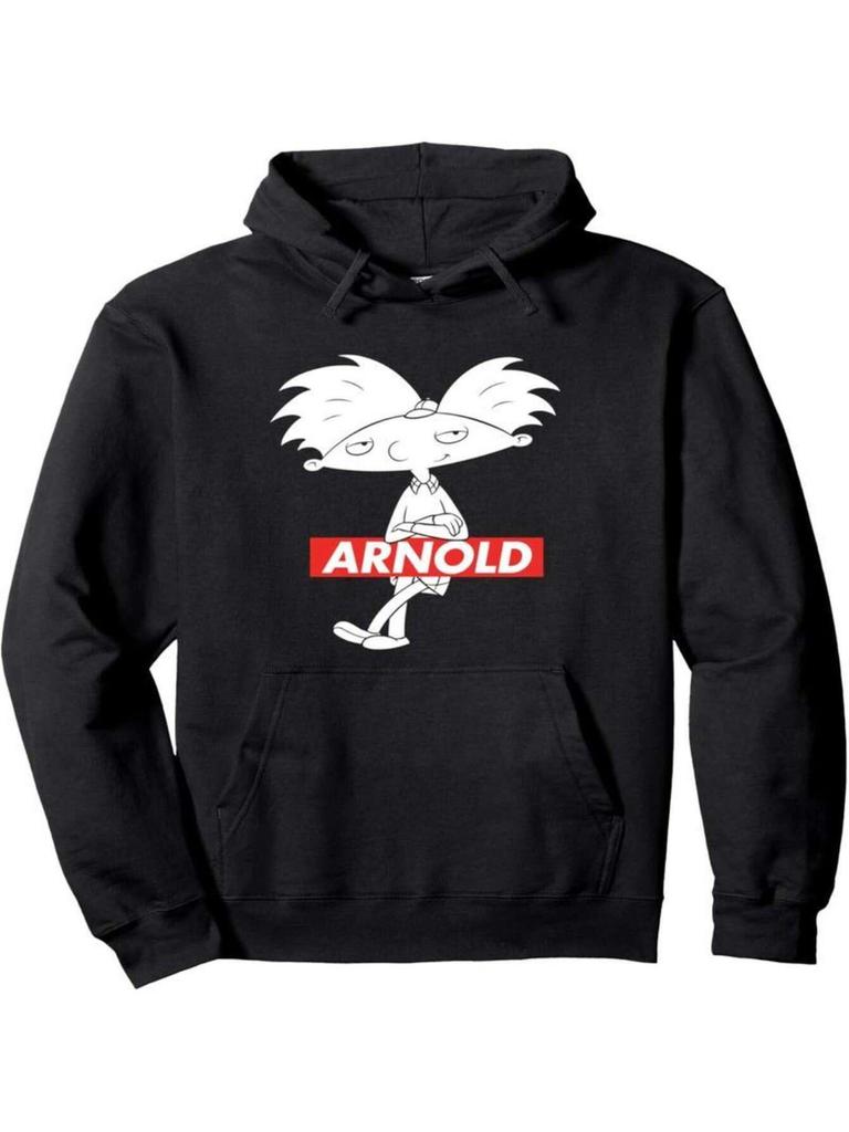 Unisex Arnold Graphic Hoodie-Black Cozy Pullover with Iconic Arnold Print, Regular Fit Casual Streetwear Sweatshirt, Warm Smooth Texture & Durable Con