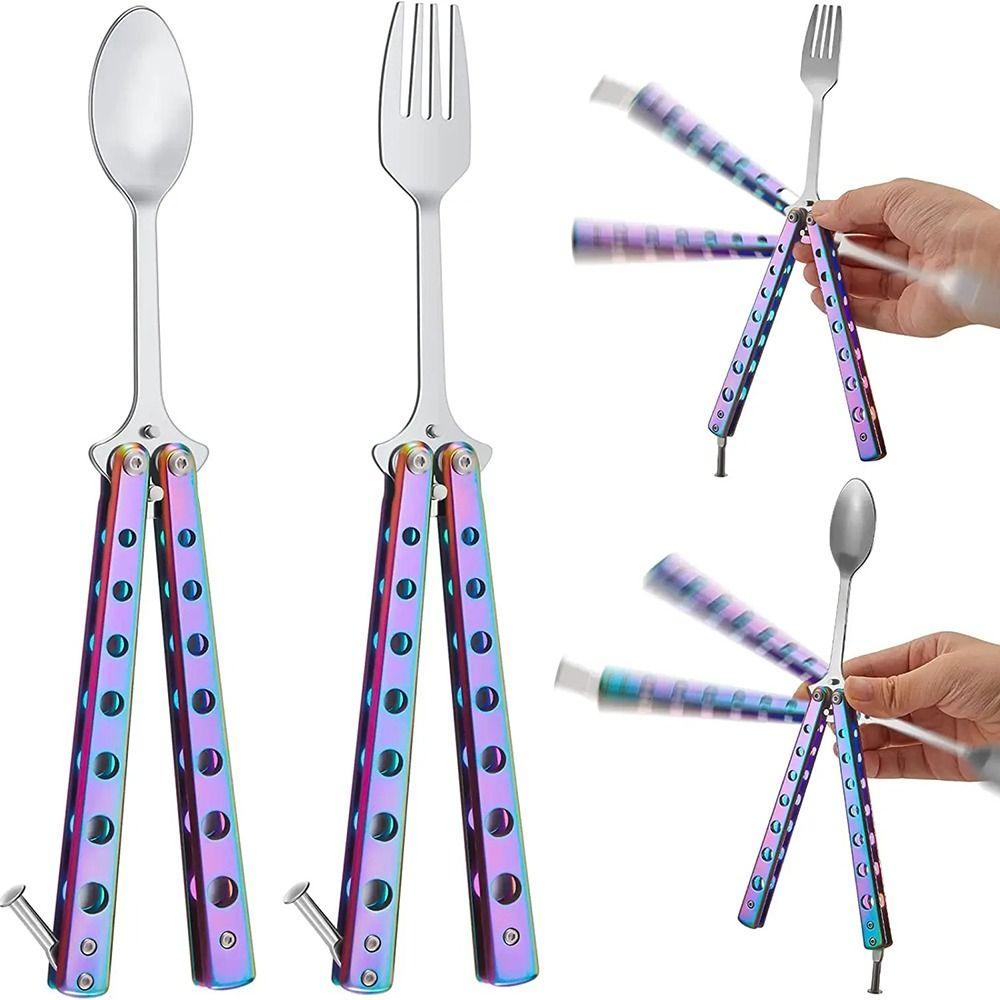 Outdoor Balisong Training Tool Practice Training Butterfly Folding Spoon Fork New