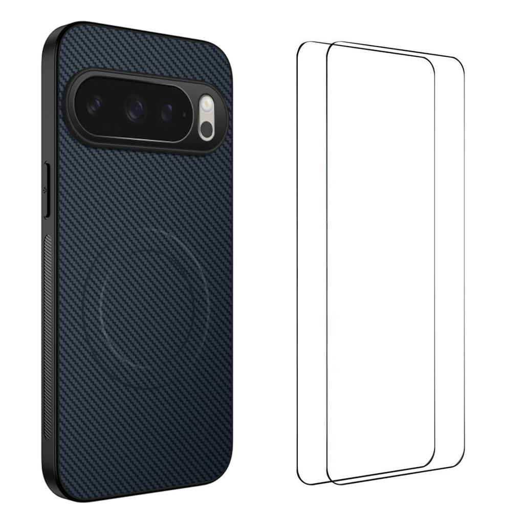For Google Pixel 10 Pro XL Magnetic Case WANLONFENG TQ1 Series Carbon Fiber Texture PC TPU Phone Cover with 2Pcs Screen Films