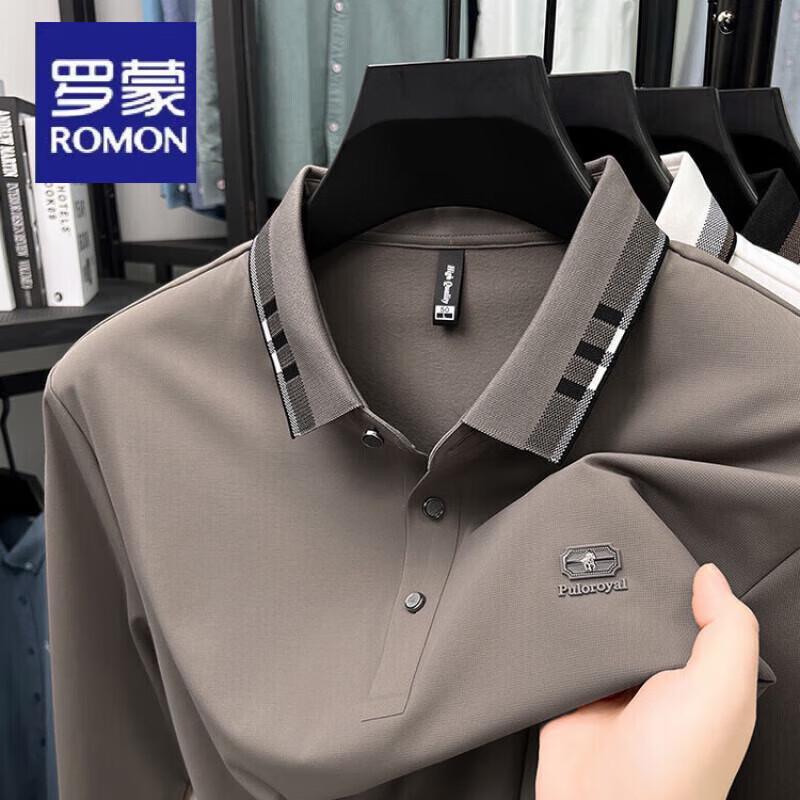 ROMON Men's Elastic Wrinkle-Free Long-Sleeve Polo Shirt