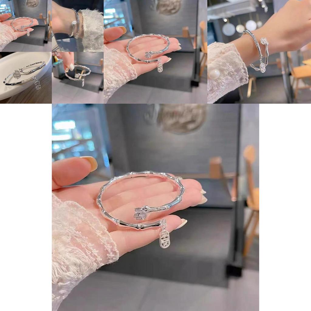 Exquisite New Chinese Style Lotus Bamboo Bracelet Elegant Alloy Bangle For Women