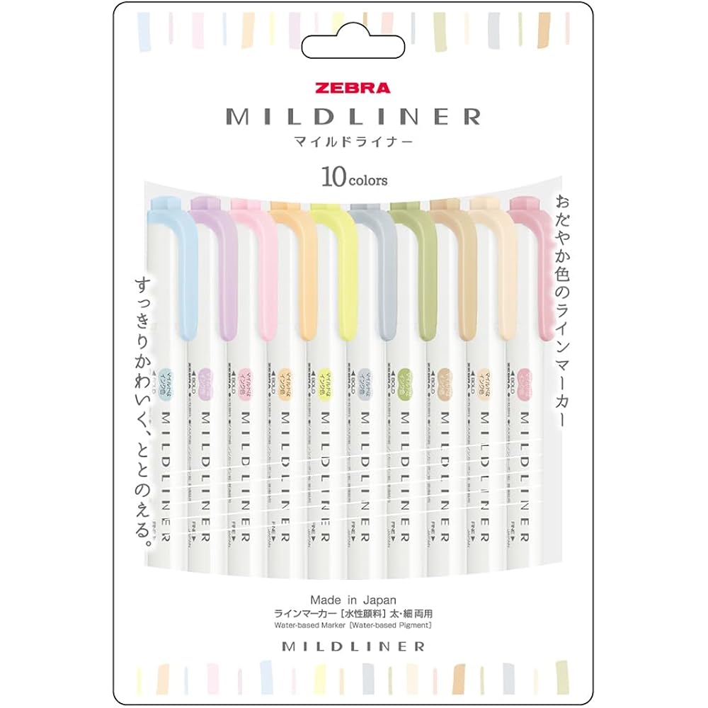 Zebra Highlighter Mild Liner Gentle & Natural Mild 10 Color Set WKT7-10C-YNTC