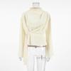 French Style Stand Collar Chiffon Flared Sleeve Pleated Split Shirt