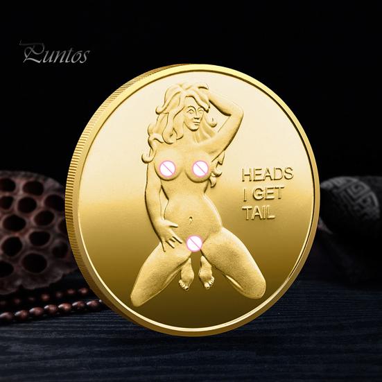 Sexy Women Coin Heads And Tails Date Night Coin Metal Double-Sided Lucky Token Adults Challenge Coin Prank Gift for Men Women Valentine's Day