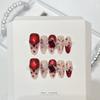 10Pcs Artificial Nails Red Cat-Eye Crystal Fake Nails With Butterfly Design For Holiday Party