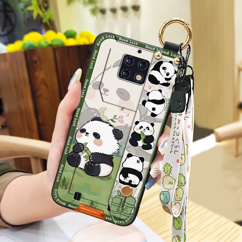 Cute Back Cover Phone Case For Oukitel WP6 Silicone Cartoon Ring Wrist Strap Panda Fashion Design Phone Holder Soft Case