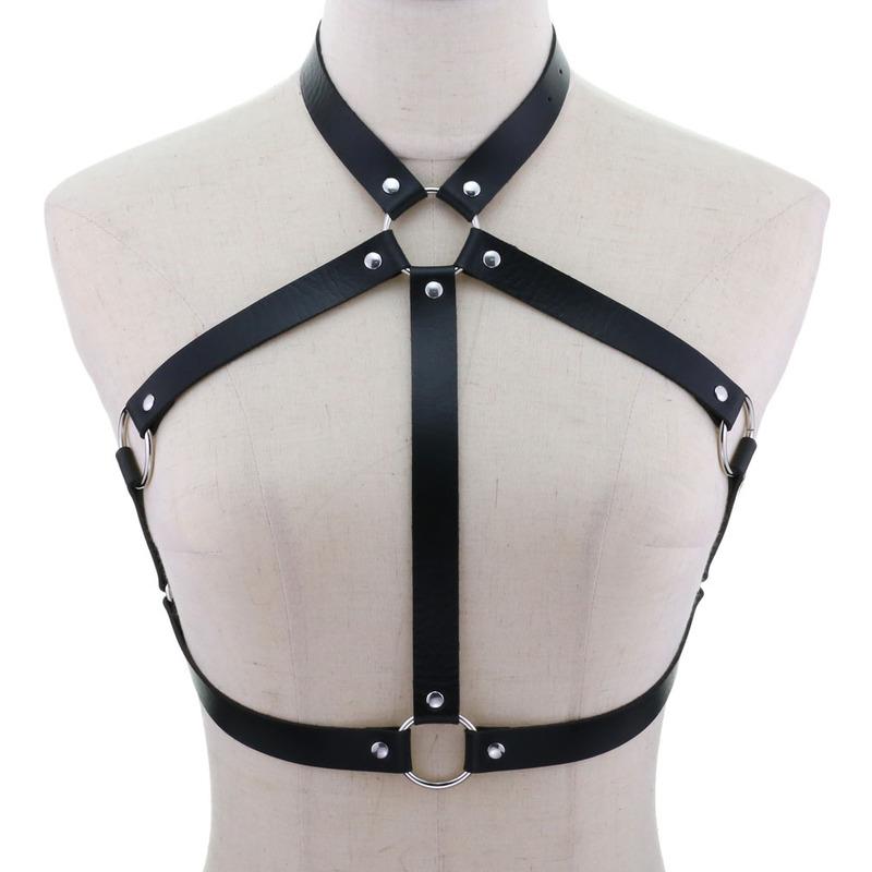 

Жіночий панк-рейв шкіряний ремінь для зв язування, пояс для тіла в готичному стилі чорний