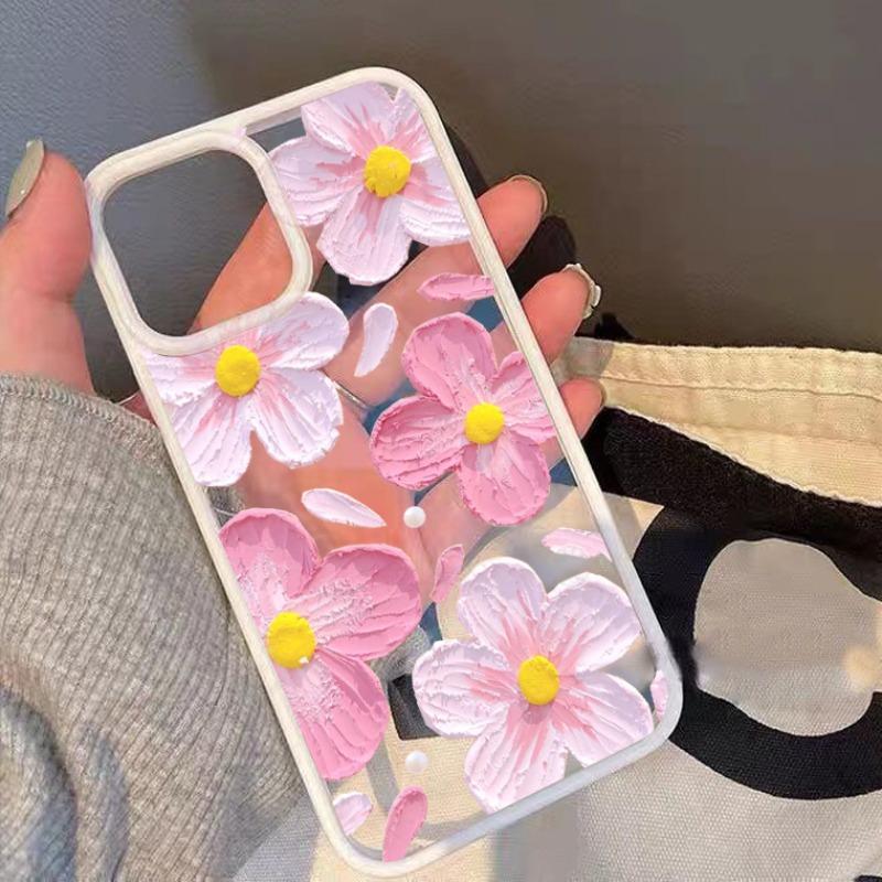 Retro Oil Painting Flower Phone Case For iPhone 16 11 12 13 14 15 Pro Max XS XR 8 7Plus Luxury Floral Transparent Soft TPU Cover