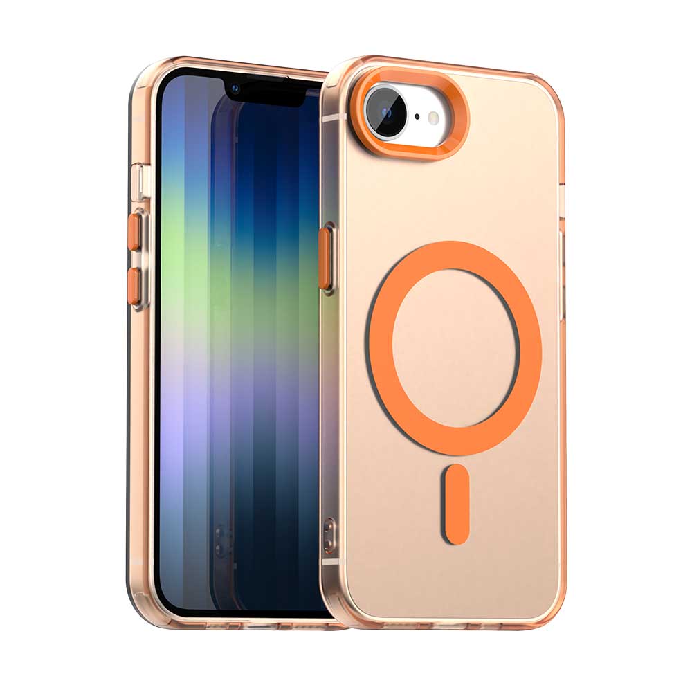 

Магнитный беспроводной зарядный чехол для Apple iPhone 16e 16 Pro Max 15 14 Plus Чехол Конфетные цвета Прозрачная задняя крышка Coque iPhone 14 Plus оранжевый