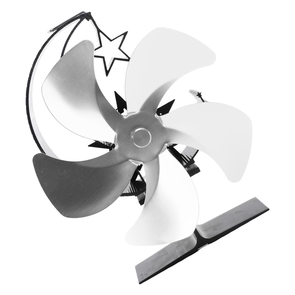 5 Flügel Holzofenventilator mit Hitzeschild Thermometer Aluminiumlegierung Leiser Betrieb Wärmegetrieben