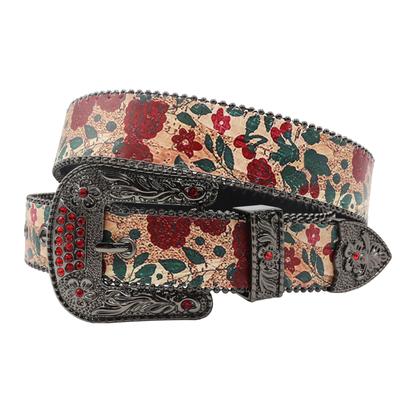 Original Design Rose Rhinestone Printed Belt Y2K European And American Popular Versatile Pu Belt