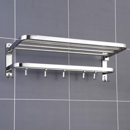 Towel Rack Foldable Towel Shelf with Movable Hooks Rustproof Wall