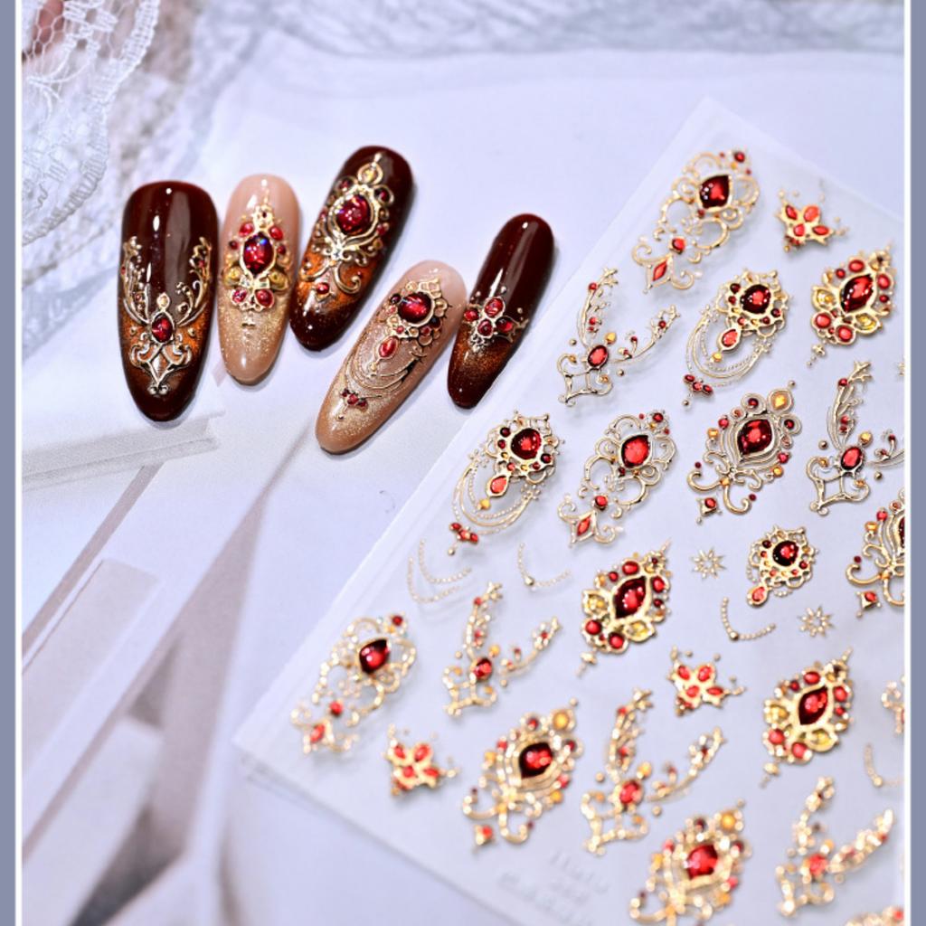 Vintage Foil Nail Stickers Luxury Faux Gemstone Nail Art Decals for Nail Decoration and DIY Manicure Accessories