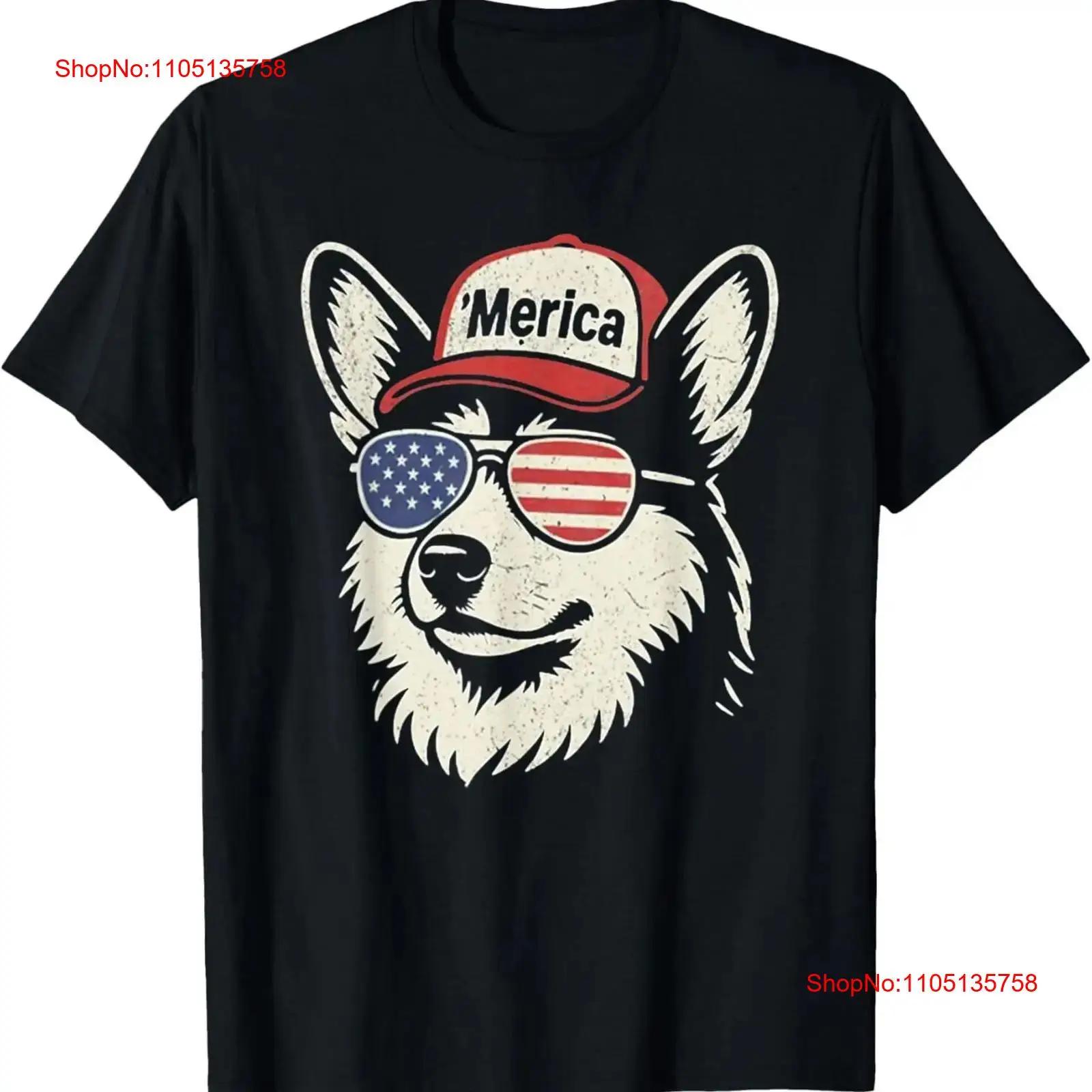 

Merica Corgi Dog Wearing Sunglasses Hat 4th Of July T Shirt vintage Washed homme Casual Top For Everyday Wear fashion Slightly S разноцветный