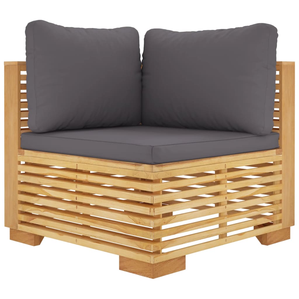 Garden Corner Sofa with Dark Grey Cushions Solid Teak Wood