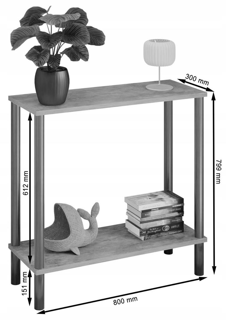 Konsola Loft Z Półką 80X30X80 Cm Metalowa Biała Do Przedpokoju