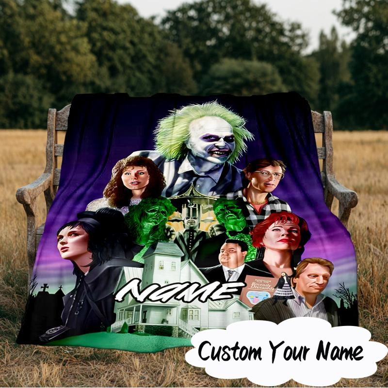 Custom Name Beetle-juice Movie Art Blanket  Ideal Bedding Blanket Perfect for Travel, Camping, Living Rooms, Offices, Sofas, Fan Christmas gift