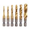 6pcs/Lot 1/4'' Hex Shank Thread Drill Bits HSS Coated Composite Tap Countersink Twist Metal Drilling Set Screw Tap Tool