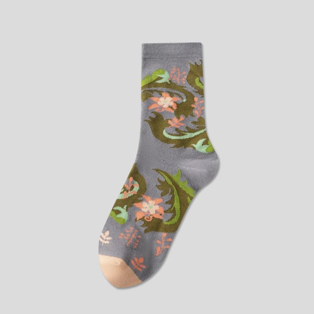 Flower Girls Mid-calf Socks Thin Retro Style Sock Women Fashion Floral Tube Socks Female