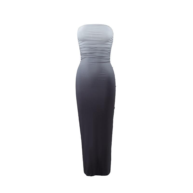 Women s European & American Style Summer Strapless Gradient Midi Dress Large серый