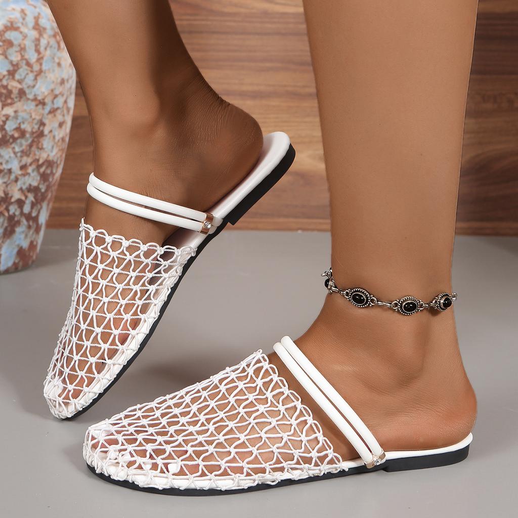 Flat-bottomed Net-faced Front-opening Women's Shoes, Casual, Breathable, Cool Slippers