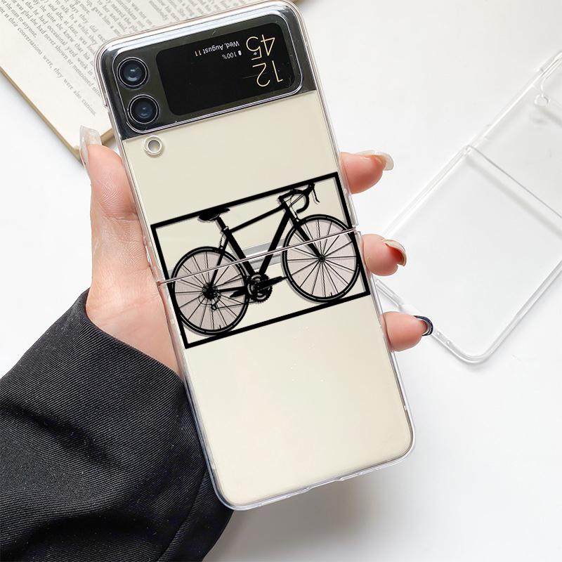 Mountain Bike Cycling Art Fashion Phone Case For Samsung Galaxy Z Flip 3 4 5 6 7 Hard Folding Z Flip4 Clear PC Cover Gift